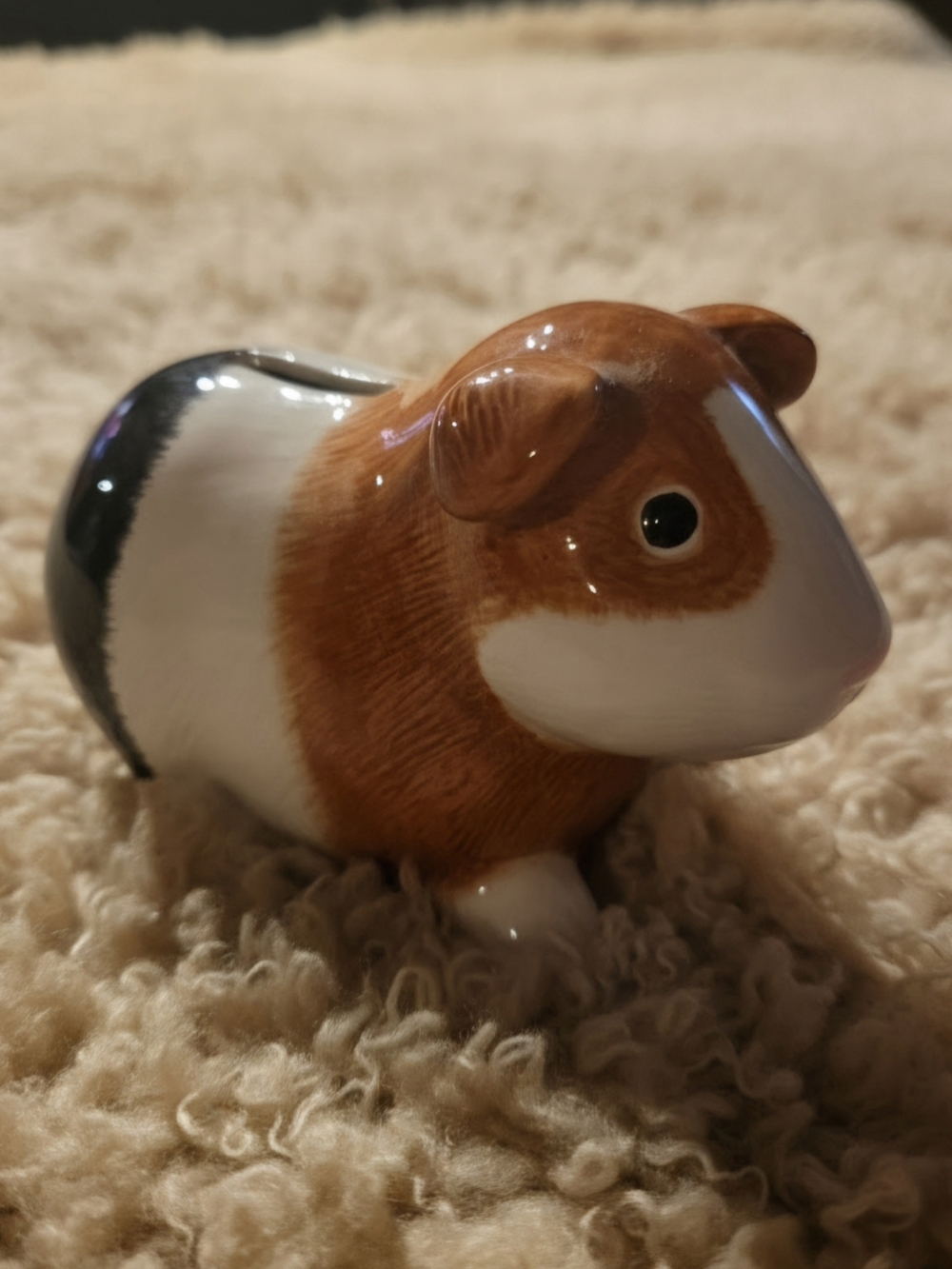 American Vintage Ceramic Guinea Pig Figurine — Brown, White & Black Accents